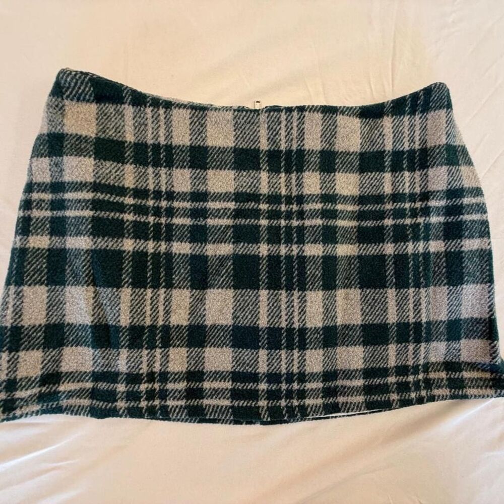 Fashion Nova Dark Green Gray Plaid Brushed Mini Skirt Side Zip – Size S